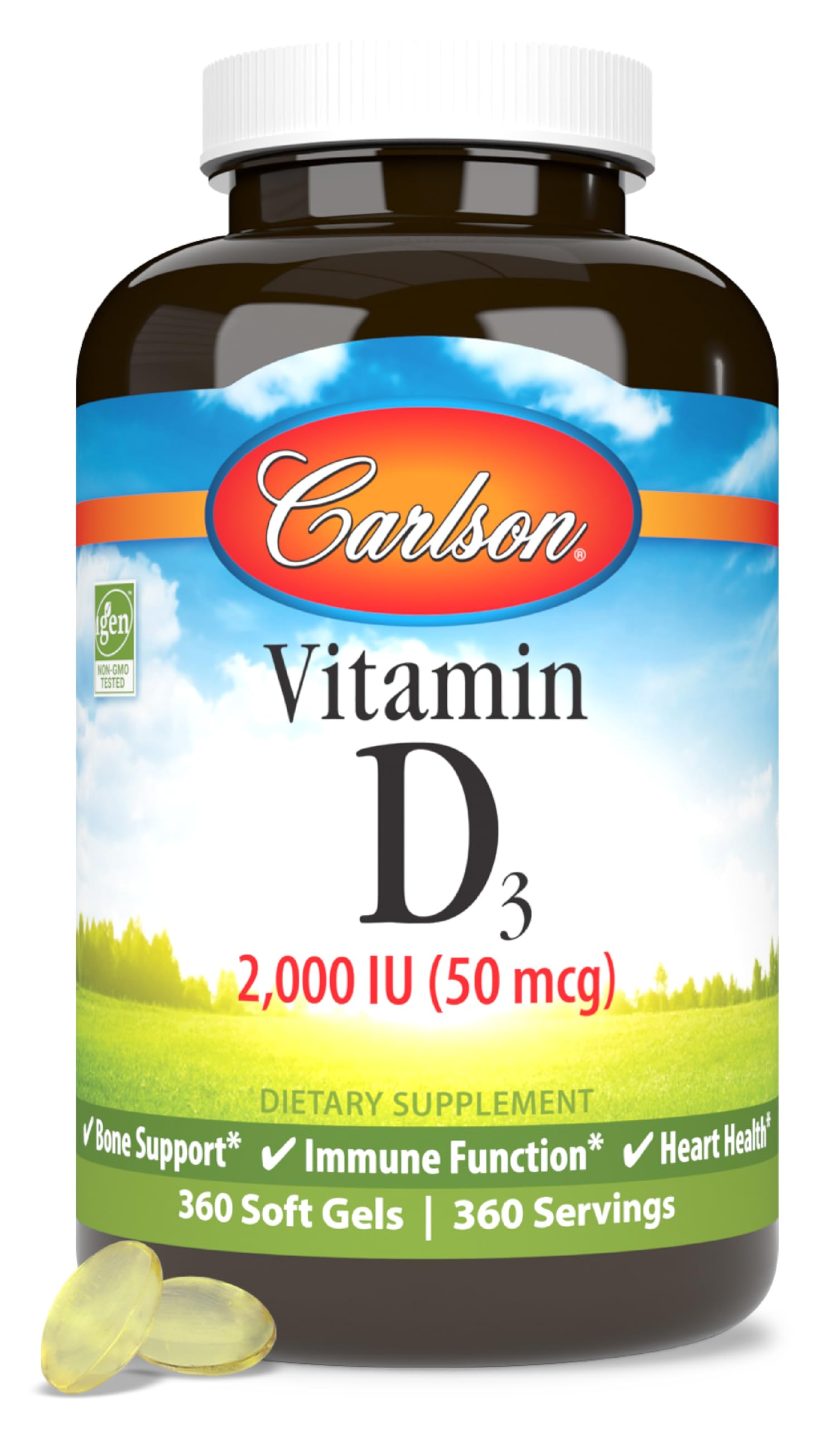 Carlson Vitamin D3, 2000 IU (50 mcg), Bone & Immune Health, Vitamin D Supplements