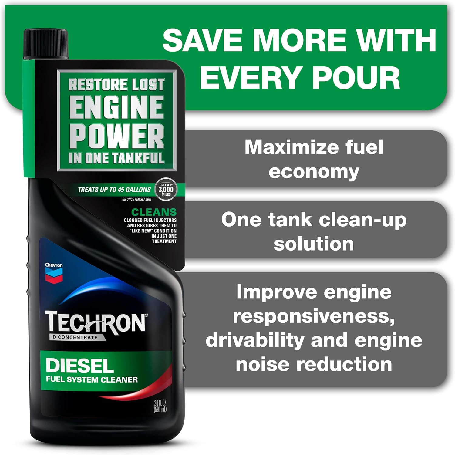 Chevron Techron D Concentrate Diesel Fuel System Cleaner, 20 oz., Pack of 6